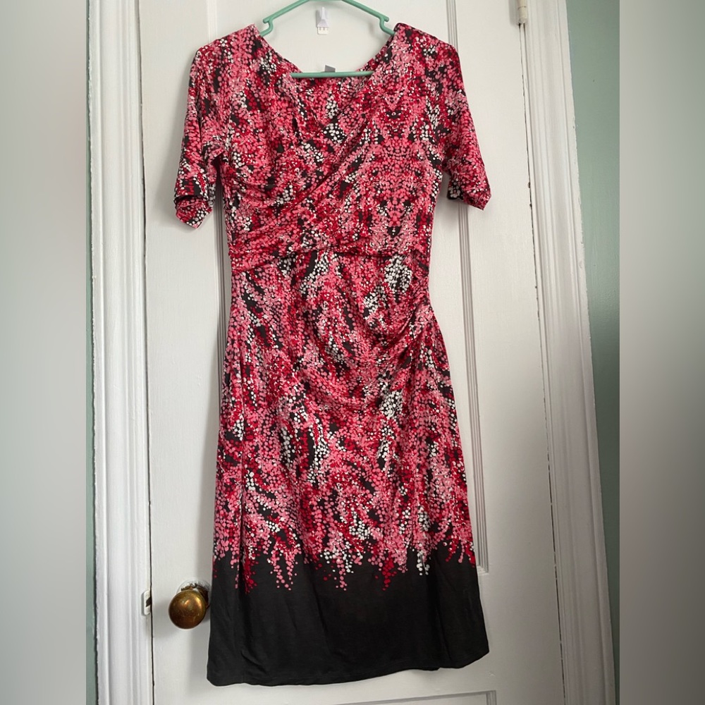 Boden Pink and Black Patterned Midi Dress